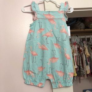 Carter’s pink flamingo bubble romper 12m NWT
